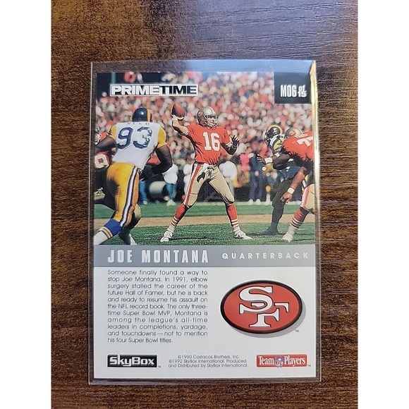Joe Montana 1992 Skybox Primetime #M06/15 - Sweet Sixteen - NFL - Fresh Pull - Picture 2 of 2